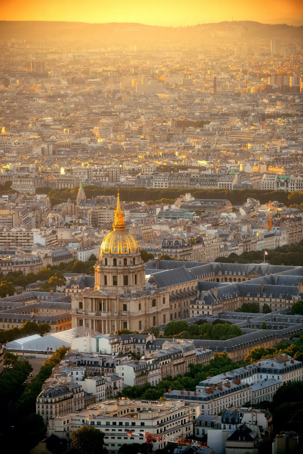 Rooftops of Paris and the dome of Les Invalides at sunset